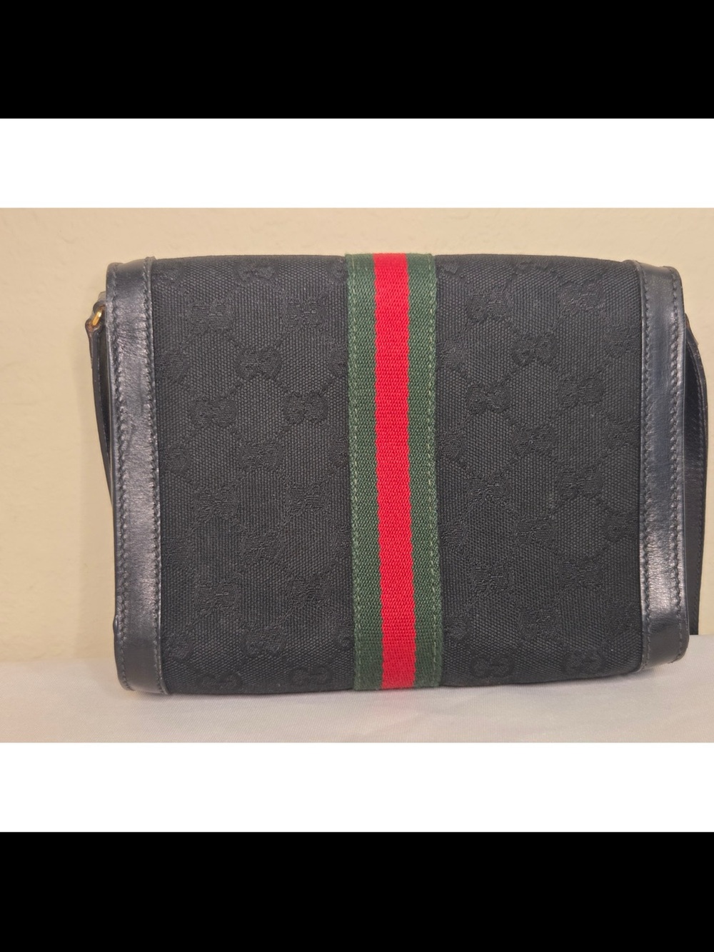 Gucci Black GG Canvas Shoulder Bag or Clutch with Green-Red Web Stripe - Picture 2 of 12